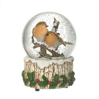 Christmas Robin Pair Musical Snowglobe, 2 of 5