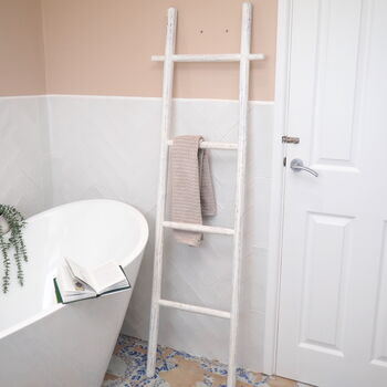 White Wooden Towel Ladder Bathroom, 2 of 8