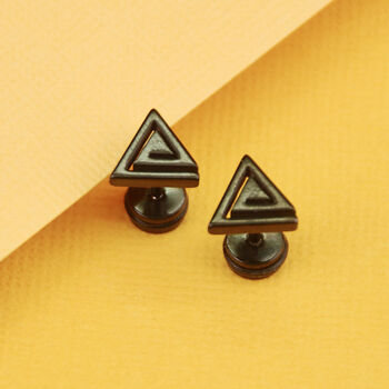 Unisex Black Mystic Triangle Flat Back Earrings, 4 of 6