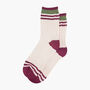 Glitter Mid Calf Ribbed Cotton Socks Varsity Striped Cuff Cream Khaki, thumbnail 3 of 5