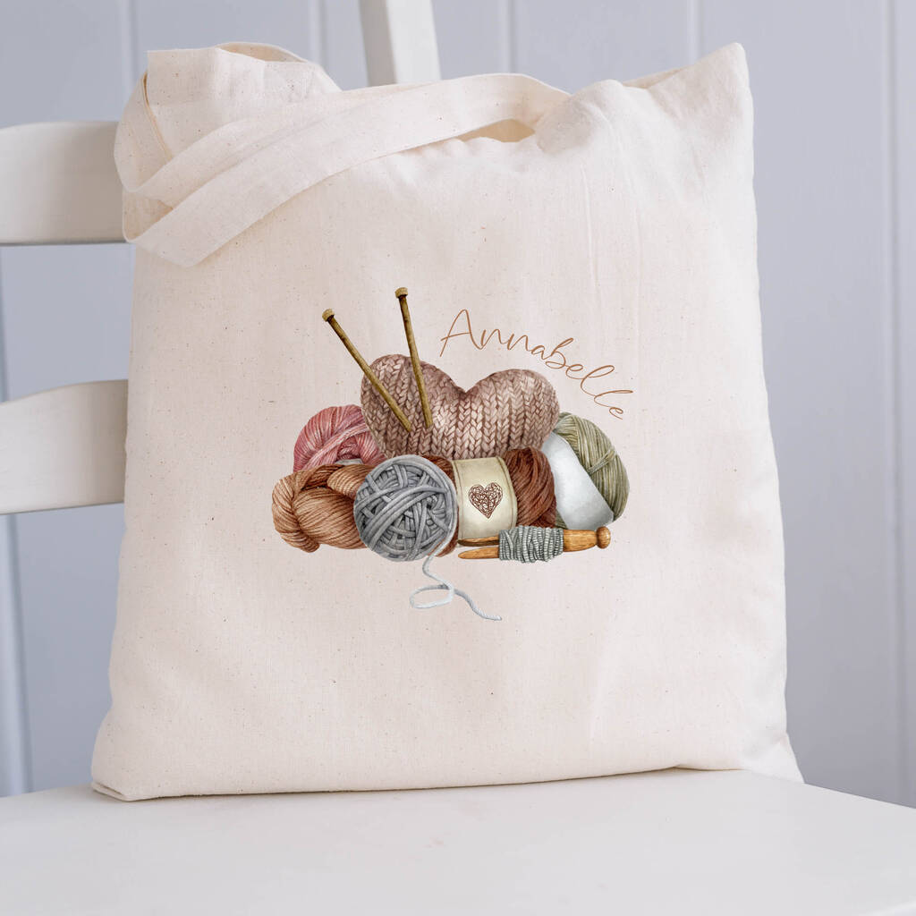 Personalised Knitting Wool Storage Tote Bag, 1 of 2