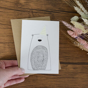 Illustrated Bear/Penguin Party Hat Card, 2 of 5
