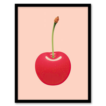 Single Cherry Red Pink Fruit Kitchen Wall Art Print, 5 of 6