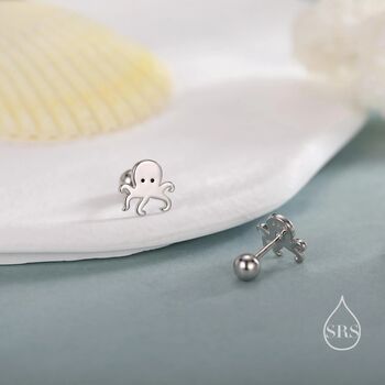 Sterling Silver Tiny Octopus Stud Earrings/Screw Back/Flat Back Earrings, 3 of 12