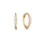 14k Solid Gold Moissanite Tri Stone Huggie Hoop Earring, thumbnail 1 of 4