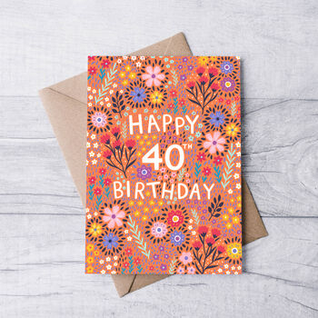 40th Birthday Card For Women, Floral 40th Card, For Her, 2 of 4