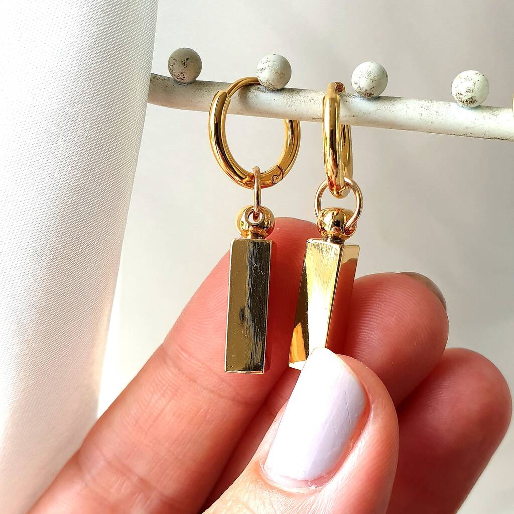 Gold Bar Drop Hoop Earrings By Misskukie