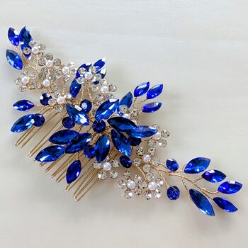 Royal Blue Crystal Hair Comb, 3 of 5