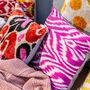 Square Ikat Silk Cushion Pink Feather, thumbnail 1 of 8