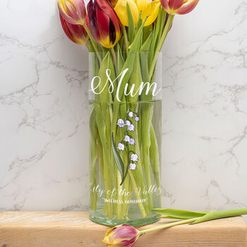 Personalised Birth Flower Cylinder Glass Birthday Vase, 3 of 3