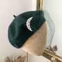 Bottle Green Beret With Optional Veil And Accessories, thumbnail 3 of 11