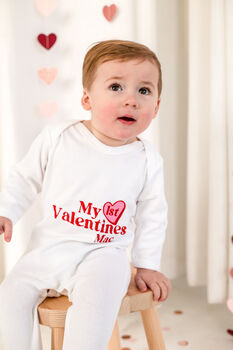 'My First Valentines' Embroidered Personalised Babygro Sleepsuit, 4 of 4