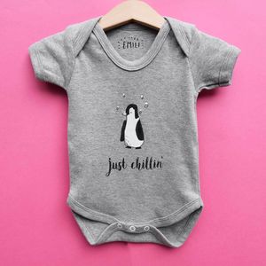 Funny Personalised Baby/Toddler Vest Bodysuit/Grow Just Chillin Like A Penguin 