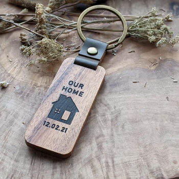 Personalised Wooden Keyring New Home Custom Gift, 3 of 4