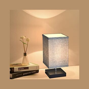 Grey Square Bedside Table Lamp With Linen Fabric Shade, 5 of 8