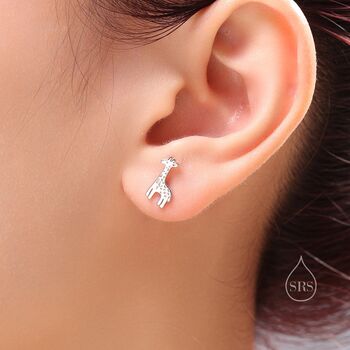 Sterling Silver Giraffe 18 G Screw Back Stud Earrings With Ball Backs, 8 of 12