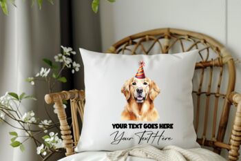 Personalised Golden Retriever Birthday Congratulations Party Cushion, 2 of 2