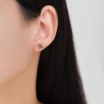 Mismatched Robin Bird And Tree Stud Earrings In Sterling Silver, 5 of 12