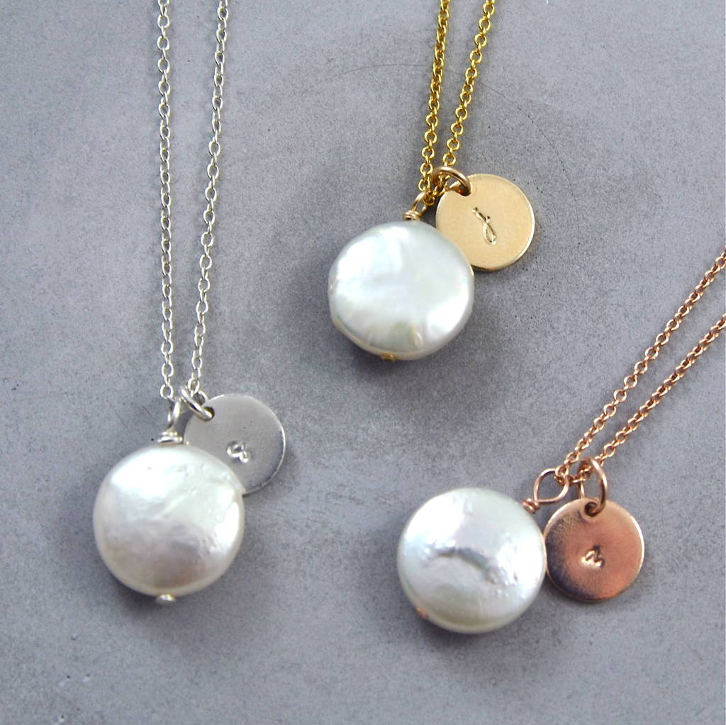 Personalised Freshwater Coin Pearl Initial Necklace By Penny Masquerade ...