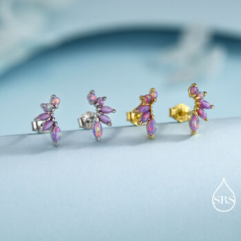 Purple Opal Marquise Cluster Stud Earrings In Sterling Silver, 7 of 12