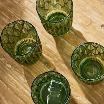 Set Of Four Green Leaf Patterned Highball Glasses, 4 of 7