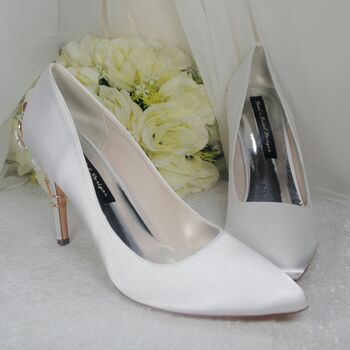 Ivory Floral Bridal Shoes With Matching Bag, 7 of 8