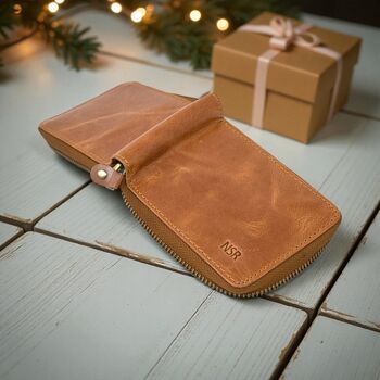Personalised Round Zipper Leather Wallet For Christmas Gift, 3 of 11