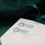 Sterling Silver Genuine Blue Chalcedony Stone Trio Huggie Hoop Earrings, thumbnail 2 of 10