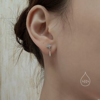 Sterling Silver Four Cz And Droplet Stud Earrings, 4 of 10
