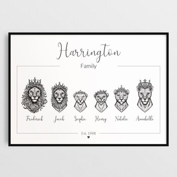 Personalised Animal Family Portrait Print Royal Lion Family, 6 of 11