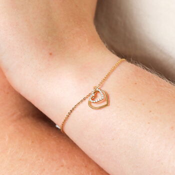 Sterling Silver Interlocking Crystal Heart Charm Bracelet In Gold, 3 of 6
