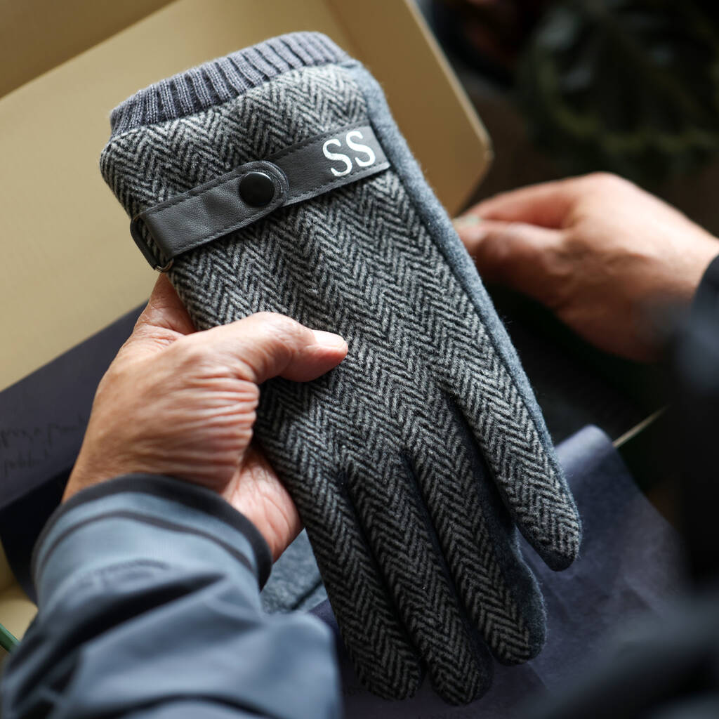 Personalised Men's Merino Wool Gloves With Strap Detail, 1 of 11