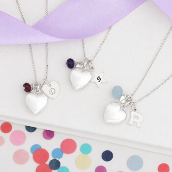 Personalised Silver Heart Locket Birthstone Necklace, 6 of 13