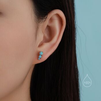 Tiny Opal Trio Stud Earrings In Sterling Silver, 5 of 12