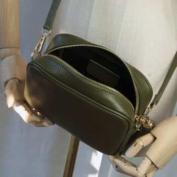 Olive Leather Personalised Crossbody Box Handbag, 7 of 12