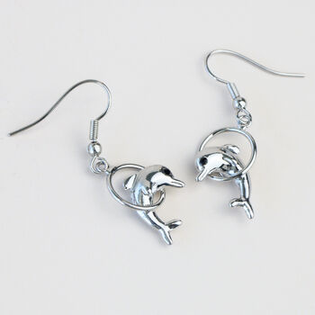 Dolphin Dangle Hoop Earrings Gift For Het, 3 of 3