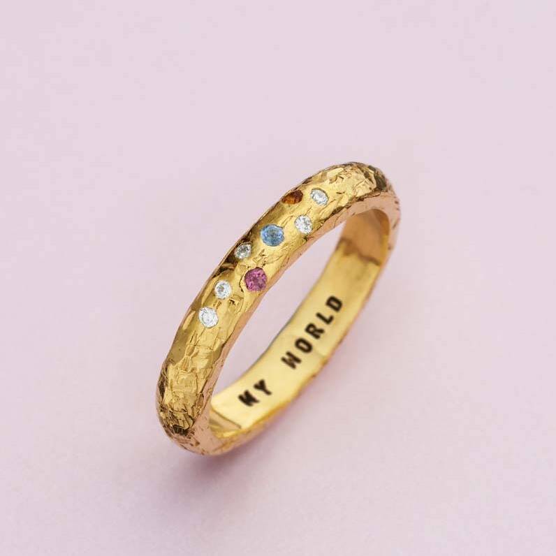 Personalised Textured Confetti Birthstone Ring, 1 of 9