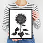 Single Sunflower Black And White Linocut Art Print, thumbnail 1 of 4