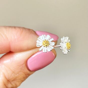 Sterling Silver Gold Vermeil Plated Daisy Stud Earrings, 2 of 3