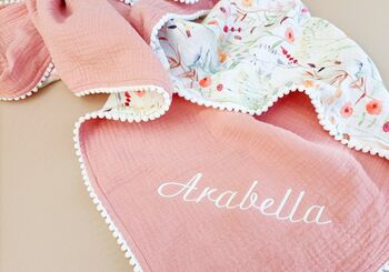 Personalised Wildflower Organic Muslin Baby Blanket, 5 of 6