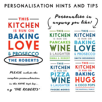 'This Kitchen Runs On' Personalised Tea Towel, 2 of 3