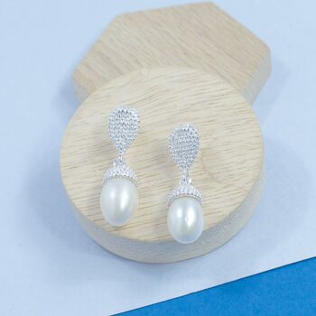Sterling Silver Acorn Pearl Earrings, 2 of 4