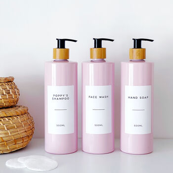Refillable Pink Plastic Bottle With Minimalist Label, 9 of 9