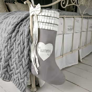Personalised Grey Linen Christmas Stocking, 2 of 2
