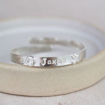 Sterling Silver Personalised Hand Stamped Christening Bangle, 5 of 7