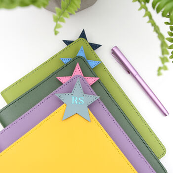 Personalised Leather Notebook And Star Bookmark Set, 2 of 6