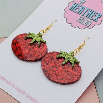 Small Red Tomato Glitter Resin Earrings, 4 of 4