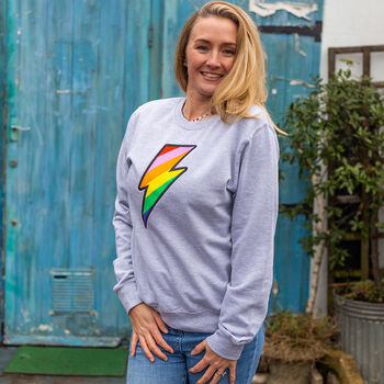 Grey Embroidered Rainbow Lightning Bolt Sweatshirt, 3 of 4