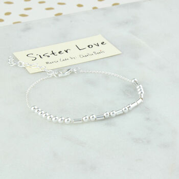 Sister Love Sterling Silver Morse Code Chain Bracelet, 2 of 10