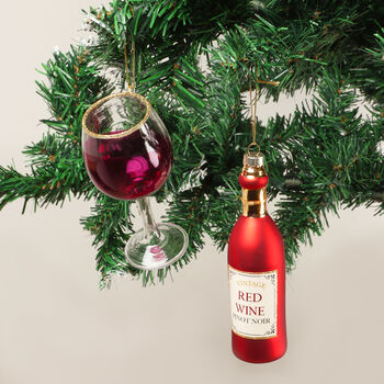 G Decor Red Wine Bottle And Glass Christmas Baubles, 6 of 6